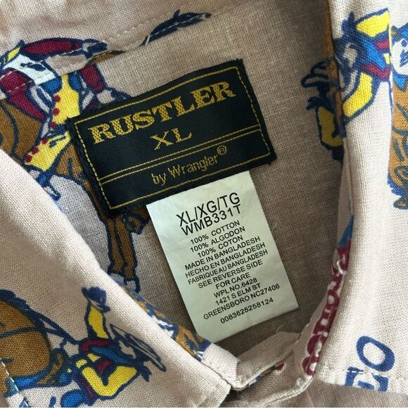 Vtg Pearl Snap Wrangler Button Up Kids Sz XL Rodeo Bronco Western Cowboy Graphic - Picture 4 of 5